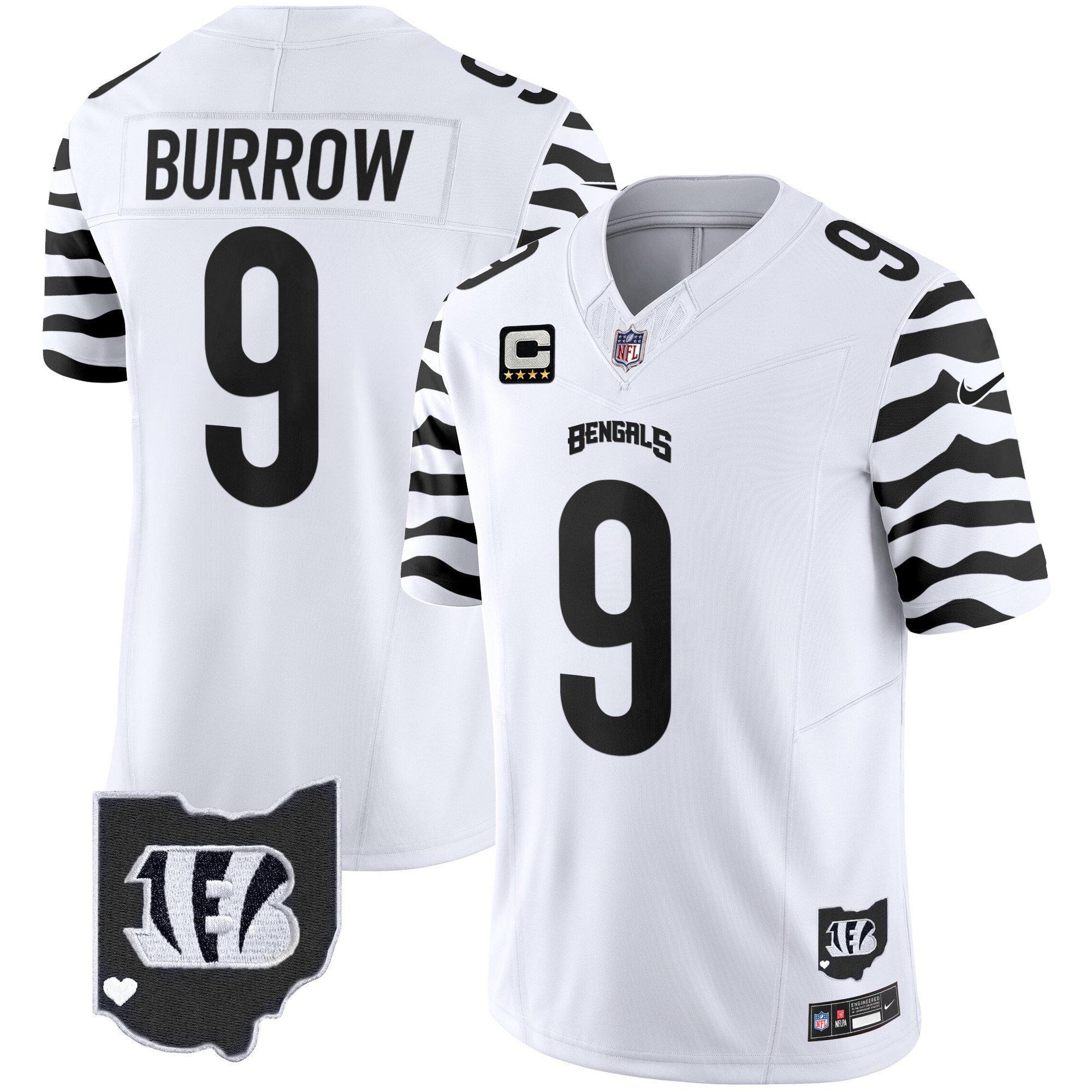 Men Cincinnati Bengals #9 Burrow White 2024 Nike Stripes Vapor Limited NFL Jersey->women nfl jersey->Women Jersey